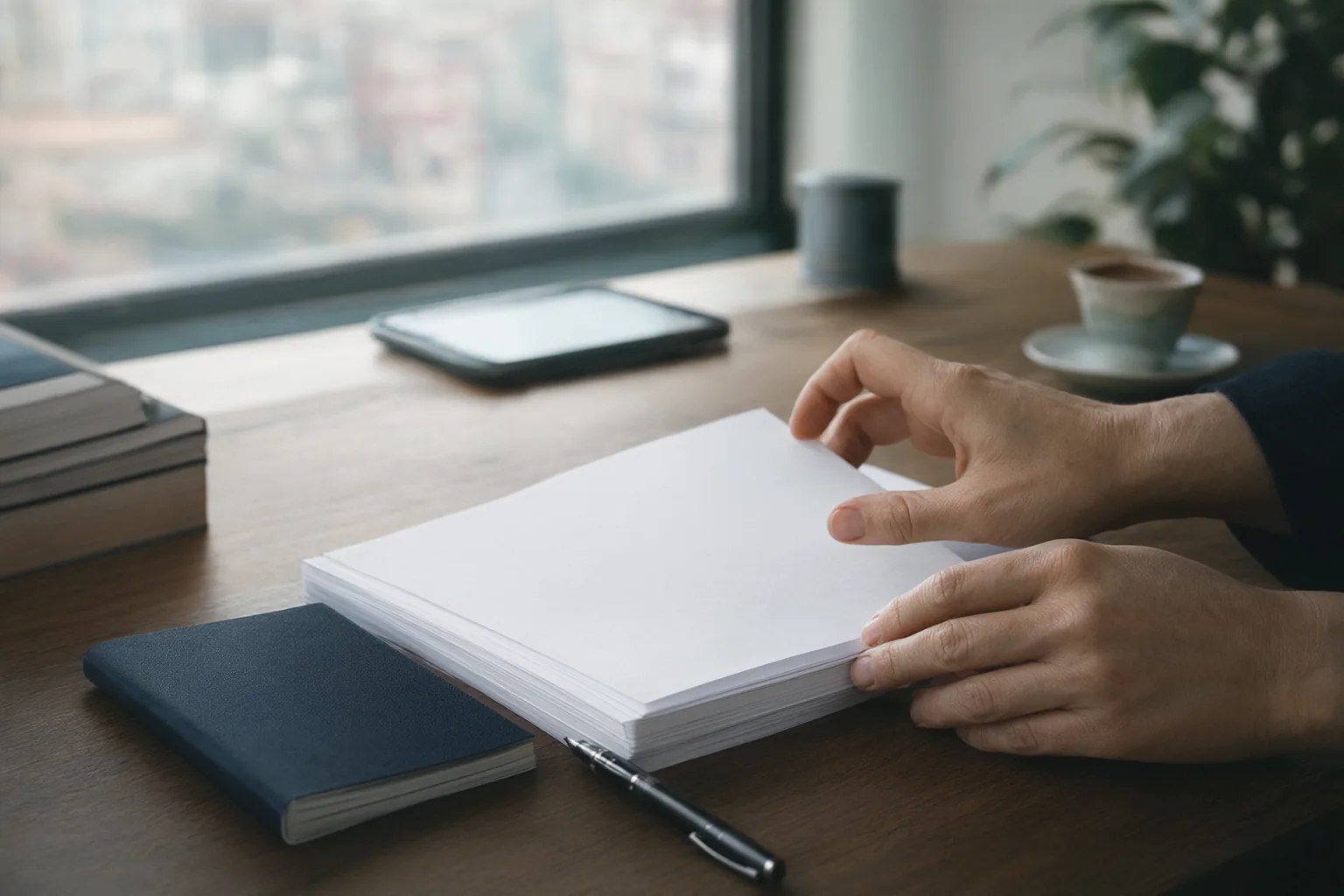 A coordinator's desk with an itinerary, passport and phone