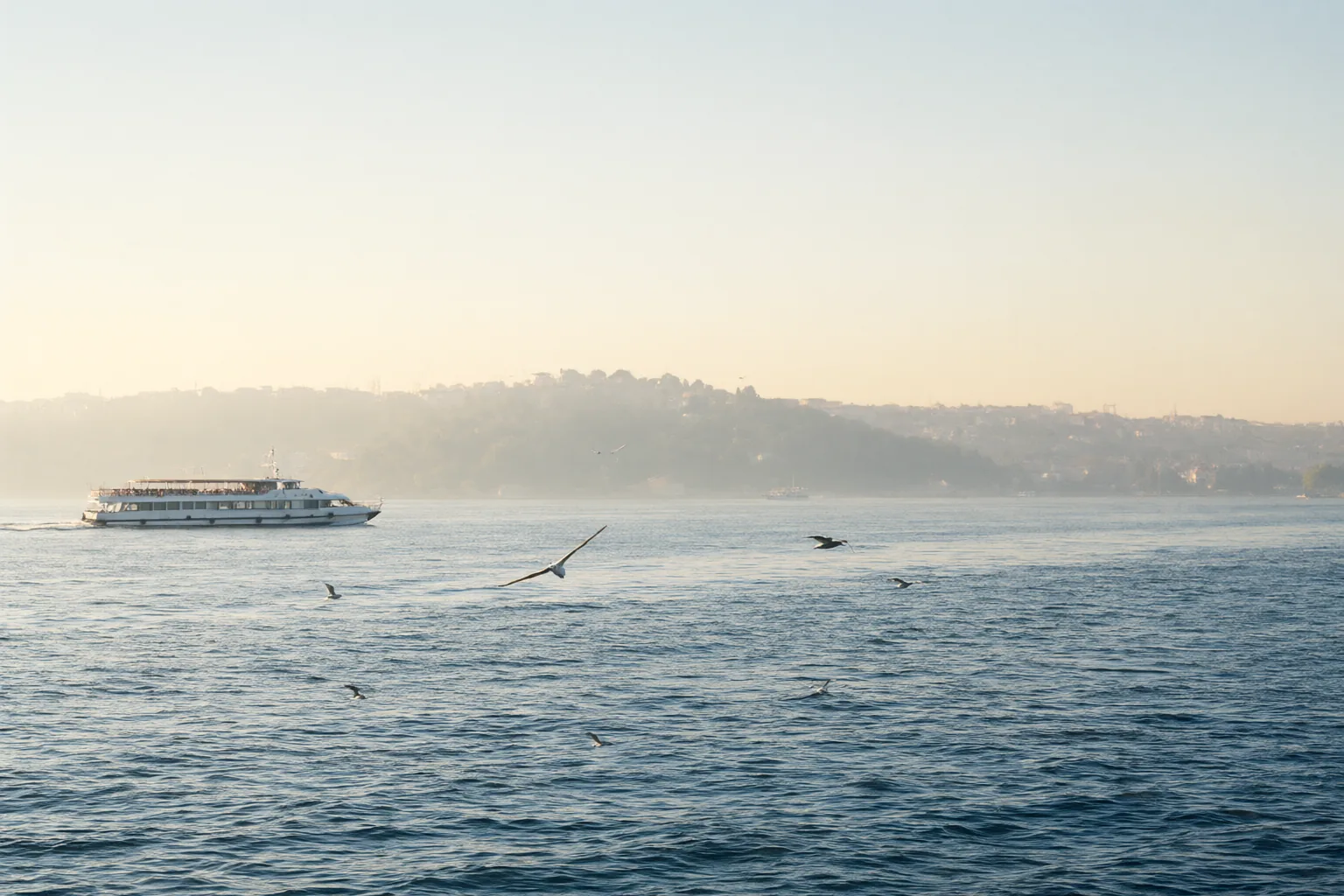 The Bosphorus in Istanbul on a hazy morning